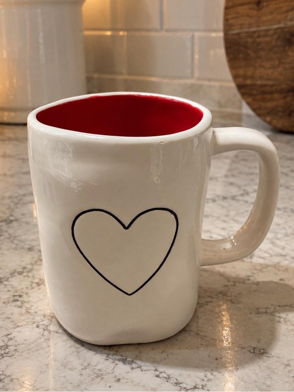 Rae Dunn Heart Coffee Mug 16oz Red Interior Love  NWOT